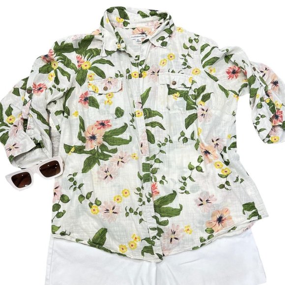 Croft & Barrow Sheer Floral Button Front Shirt XL - Picture 2 of 7